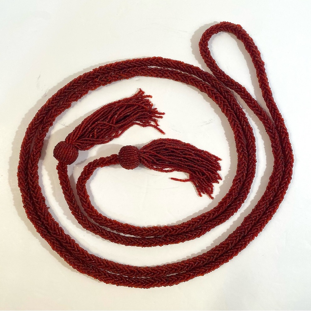 9 Ft Burgundy Red Crimson Glass Beaded Braided Garland + Tassels Holiday Decor - Picture 4 of 8